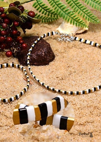 Boho Necklace, Tila Bead Choker with Bracelet, Color of Life